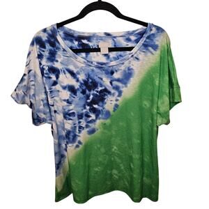 Chico’s Zenergy Size 2 (L) Blue Green White Tie-Dye Knit Top